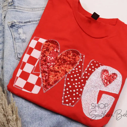 Love Heart Valentine's Day Embroidered Short Sleeve