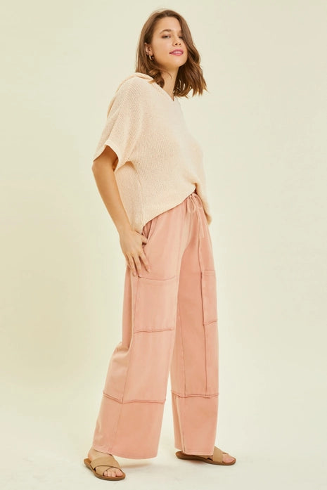 Plus Mineral-Washed Cargo Style Wide-Leg Pants, Apricot