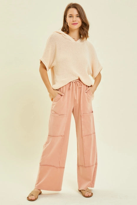 Plus Mineral-Washed Cargo Style Wide-Leg Pants, Apricot