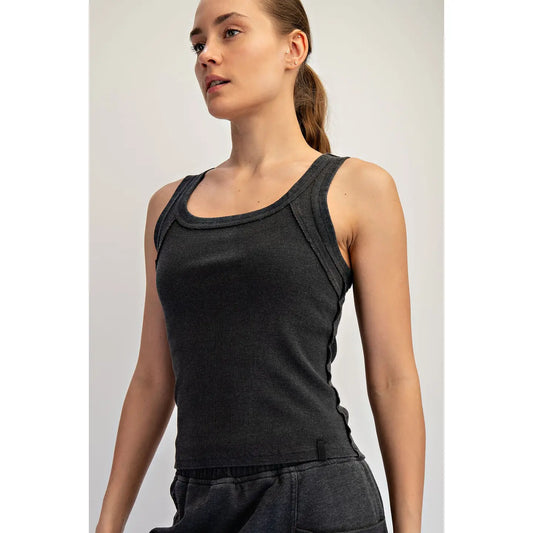 Mineral Washed Cotton Rib Tank, Black