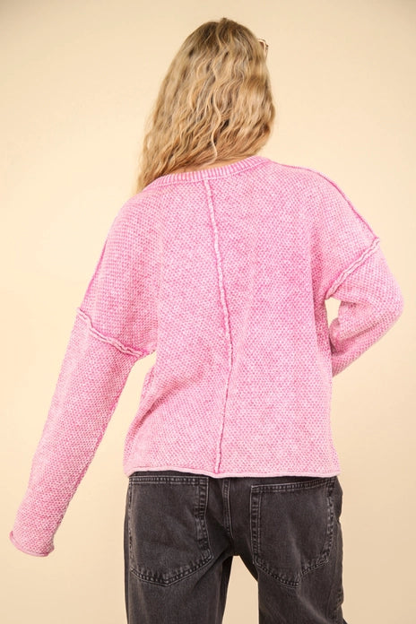 Mineral Washed Knit Oversized Sweater, Pink