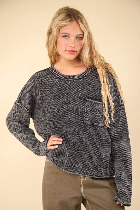 Mineral Washed Knit Oversized Sweater, Black