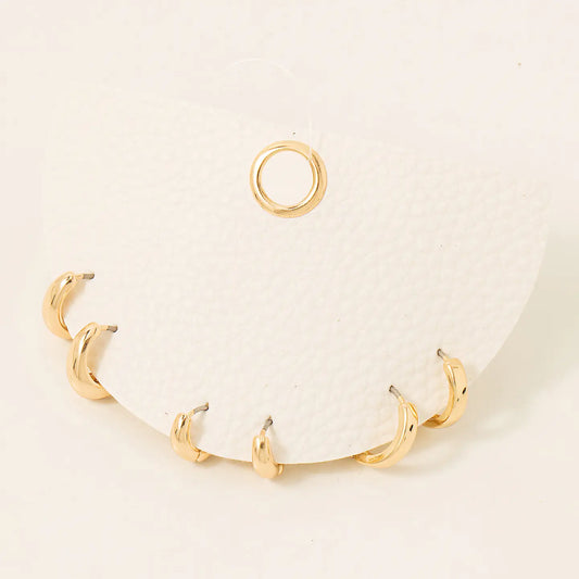 Mixed Metallic Hinge Hoop Earrings Set, Gold