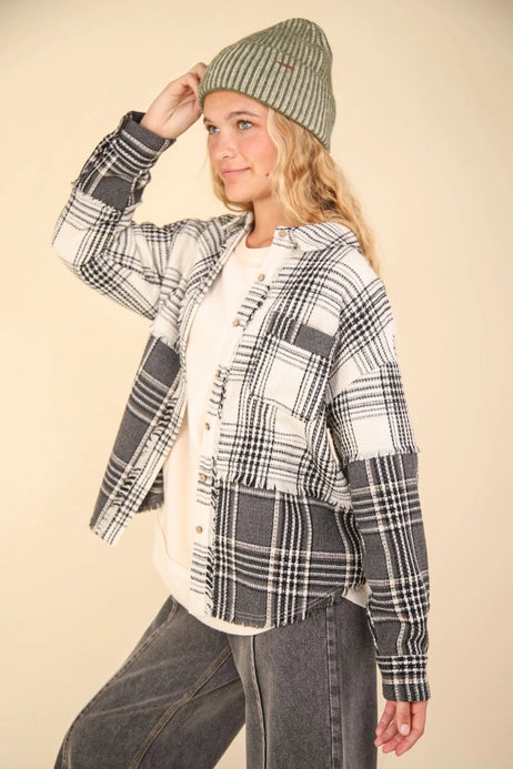 Mixed Plaid Oversized Casual Shacket