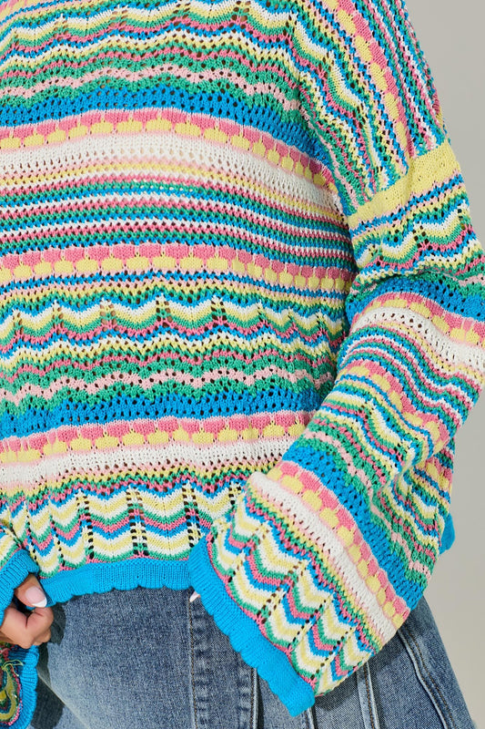 Multi Color Crochet Knit Sweater