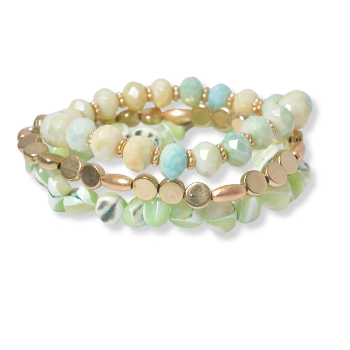 Multi Resin Multi Layered Beaded Stretch Bracelet, Mint