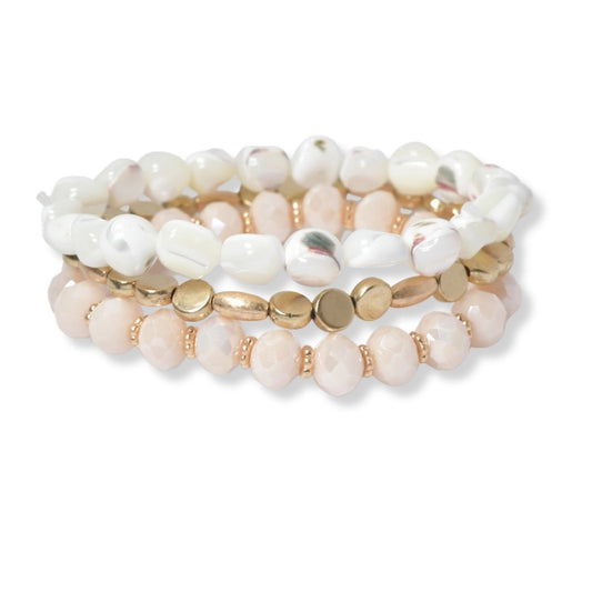 Multi Resin Multi Layered Beaded Stretch Bracelet, White