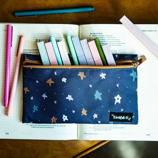 Navy Stars Pencil + Pen + Highlighter Pouch