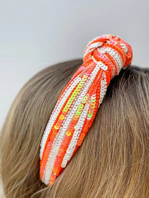 Orange & White Sequin Headband