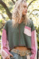 Oversized Patchwork Thermal Knit Top, Mauve