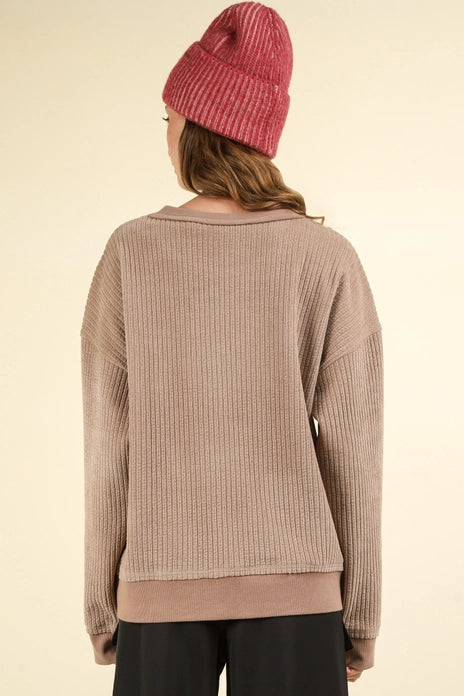 Oversized Soft Textured Knit Top, Mocha