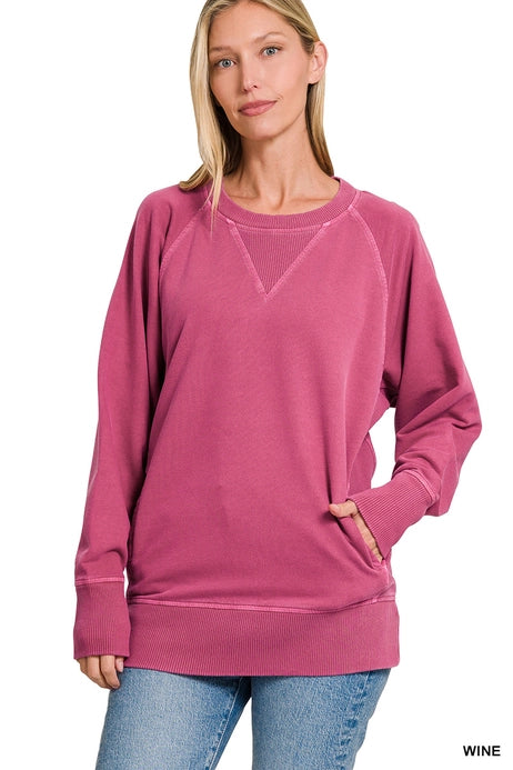 French Terry Pullover with Pockets, Wine