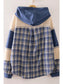 Plaid Contrast Hoodie Pullover, Denim