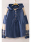 Plaid Contrast Hoodie Pullover, Denim