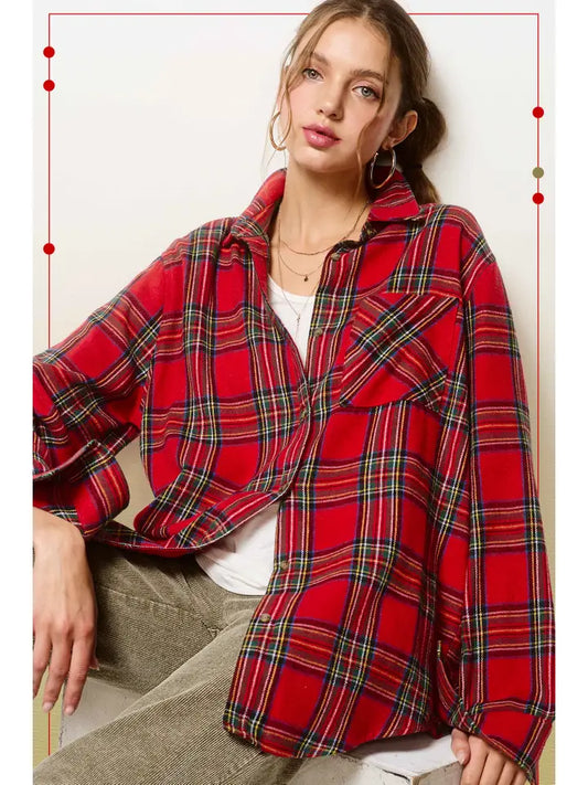 Plaid Flannel Button Down, Red Ribbon