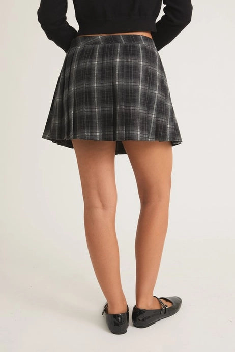 Pleated Mini Skirt, Grey Plaid