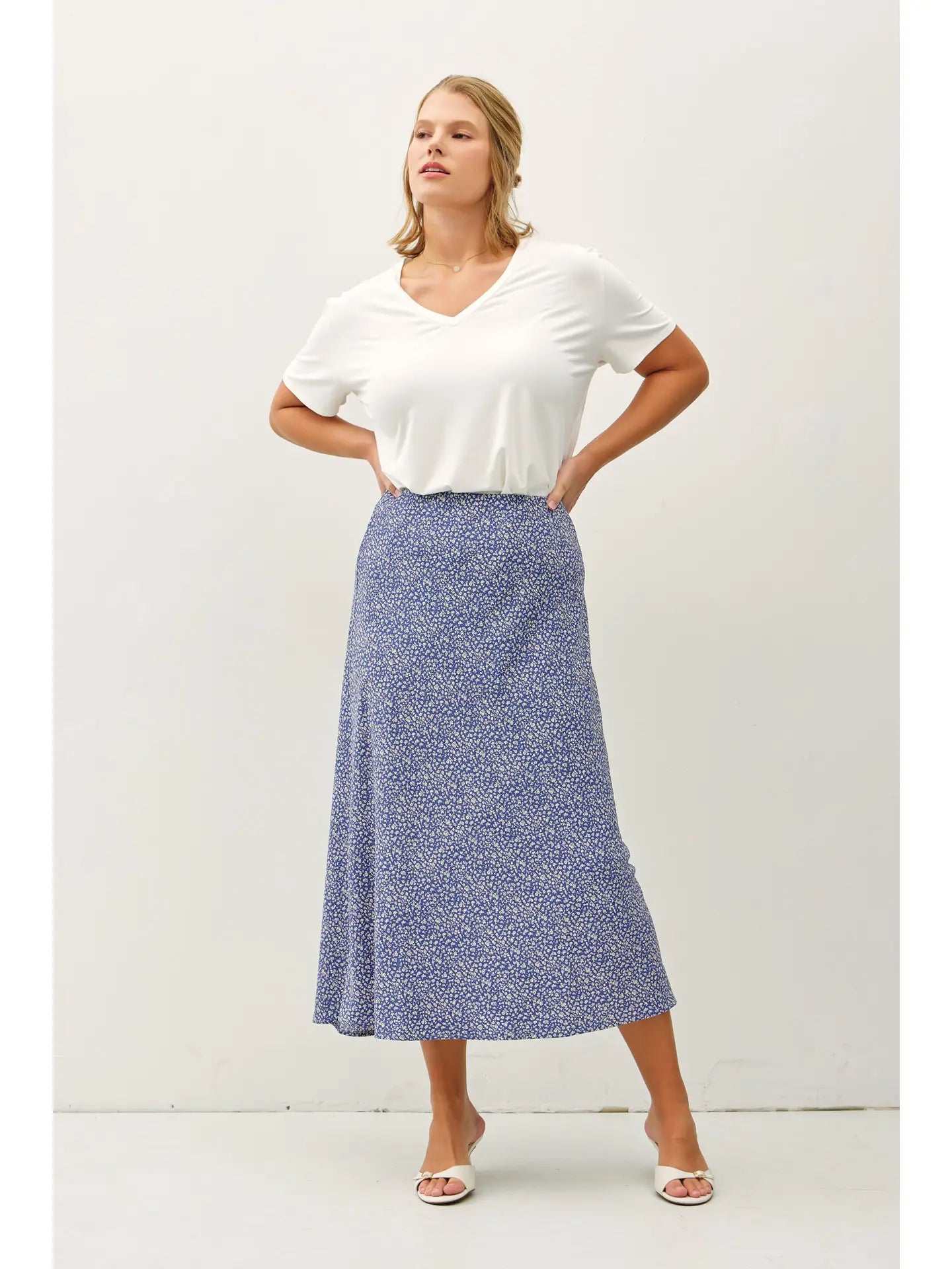 Plus Floral Print Midi Skirt