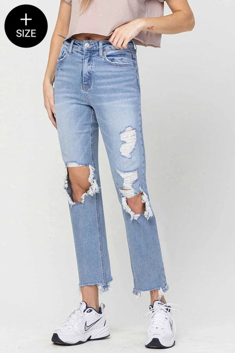 Plus Size, Vervet Jodie- Super High Rise Distressed Dad Jeans