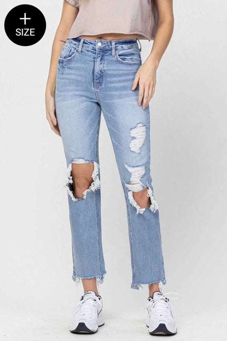 Plus Size, Vervet Jodie- Super High Rise Distressed Dad Jeans