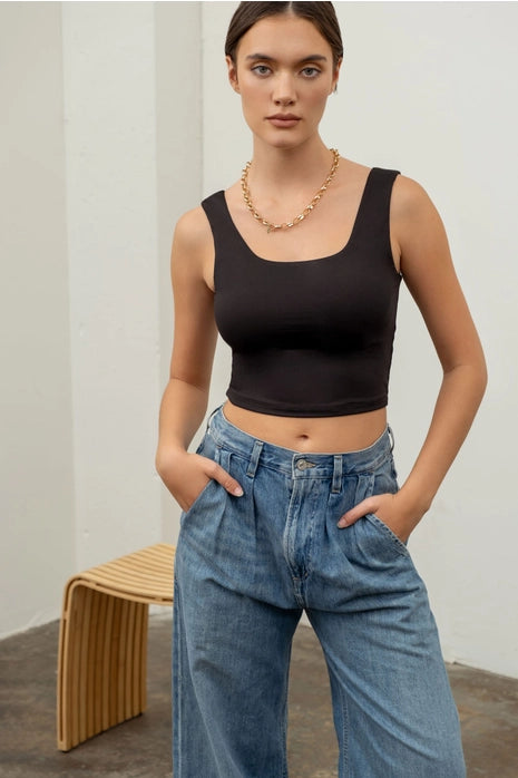 Reversible Cropped Square Neck Tank