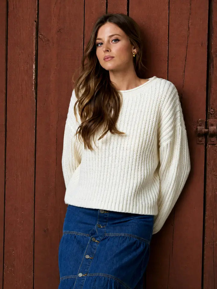 Roll Up Raw Edge Long Sleeve Sweater, Multiple