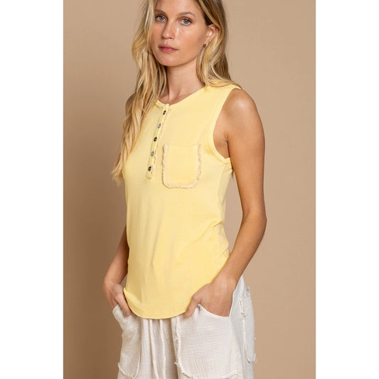 Ruffle Detail Sleeveless Top, Pineapple