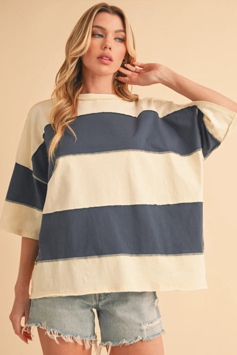 Stripe Colorblock Short Sleeve, Navy