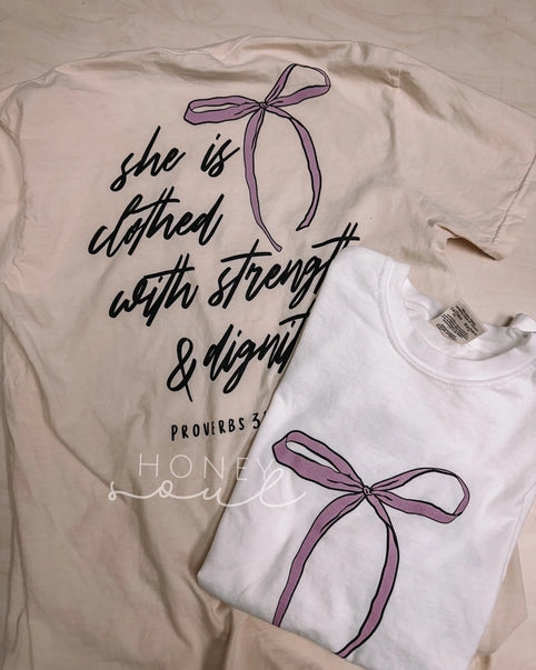 She Is Clothed Bow Tee, Ivory