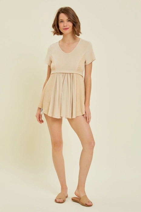 Plus- Short-Sleeved Babydoll Top, Sand