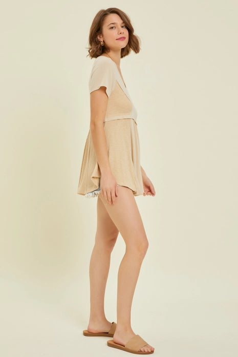 Plus- Short-Sleeved Babydoll Top, Sand