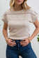 Short Tab Sleeve Lace Trim Crinkle Knit Blouse