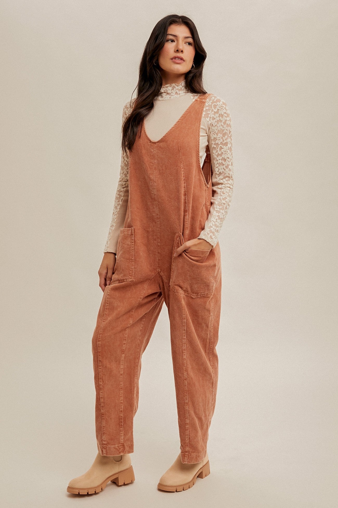 Snow Wash Corduroy Overall, Rust