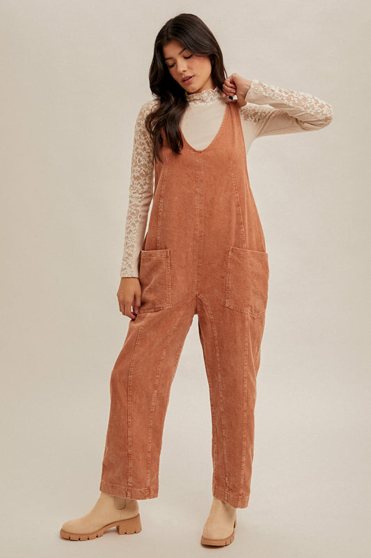 Snow Wash Corduroy Overall, Rust