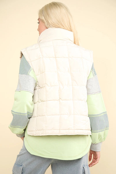 Solid Puffer Vest, Ecru