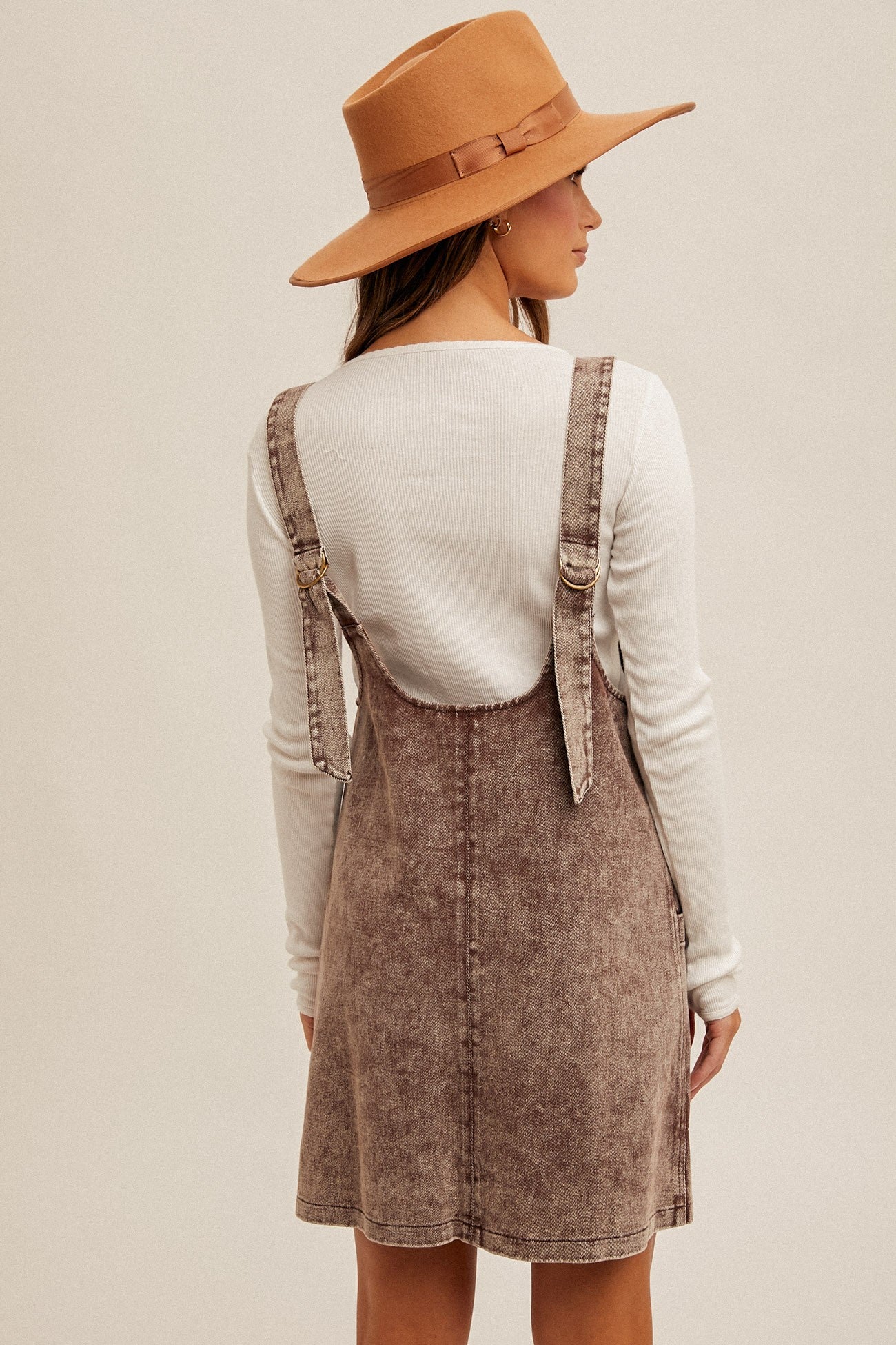 Snow Wash Twill Overall Dress, Brown