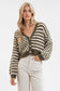 Stripe and Checkered Drop Shoulder Knit Cardigan, Olive