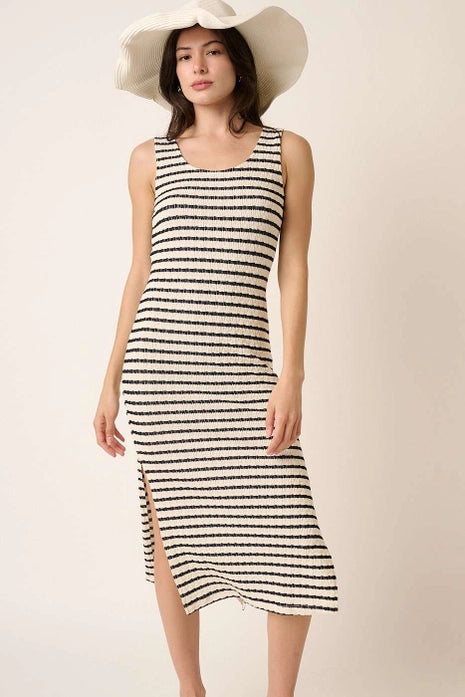 Striped Knit Scoop Neck Sleeveless Midi Dress