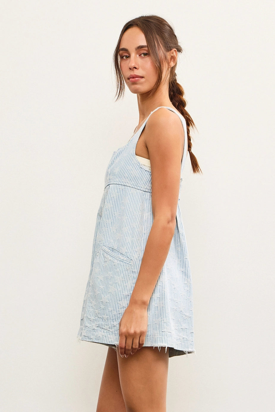 Striped Star Sleeveless Denim Romper