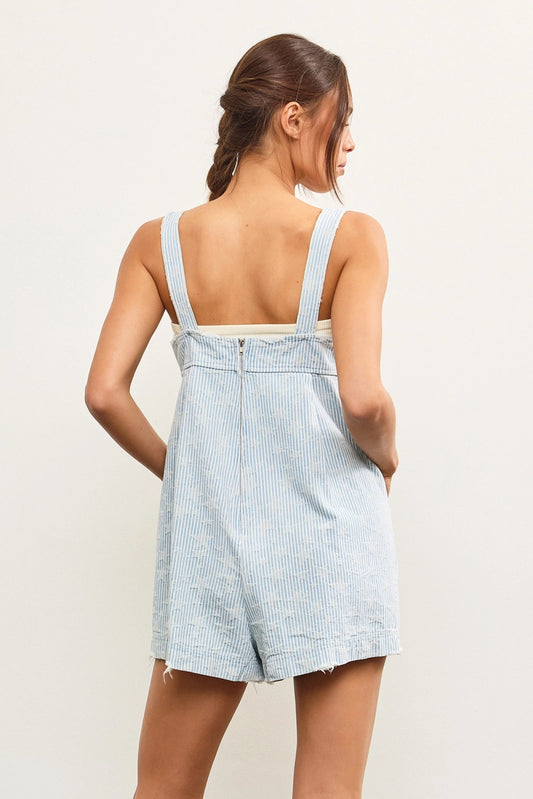 Striped Star Sleeveless Denim Romper