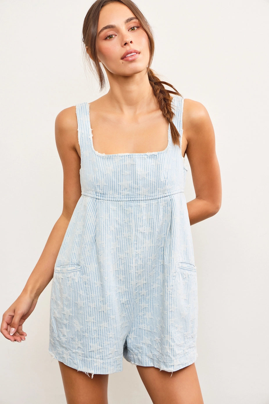 Striped Star Sleeveless Denim Romper