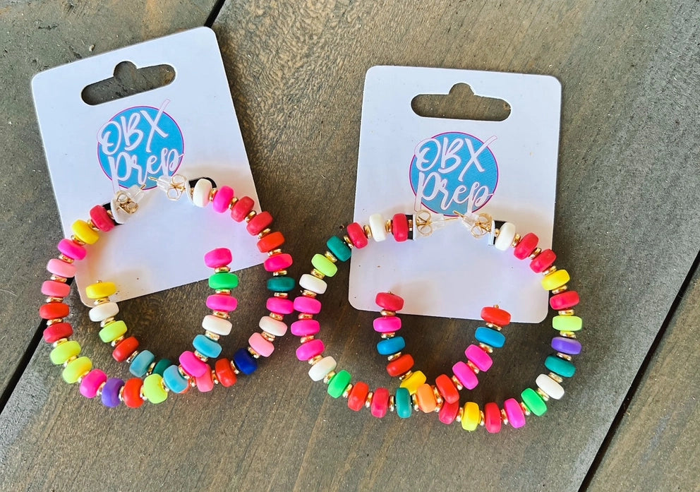 Summer Bright Colorful Beaded Hoop Earrings