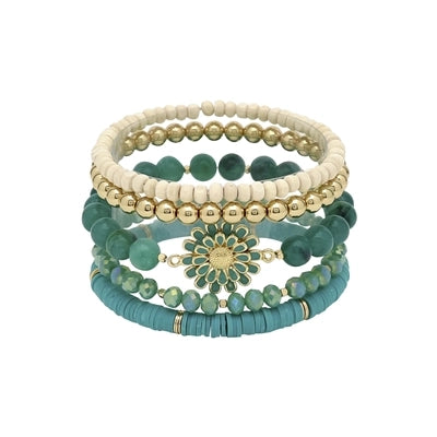 Teal Crystal Flower Bracelet Set