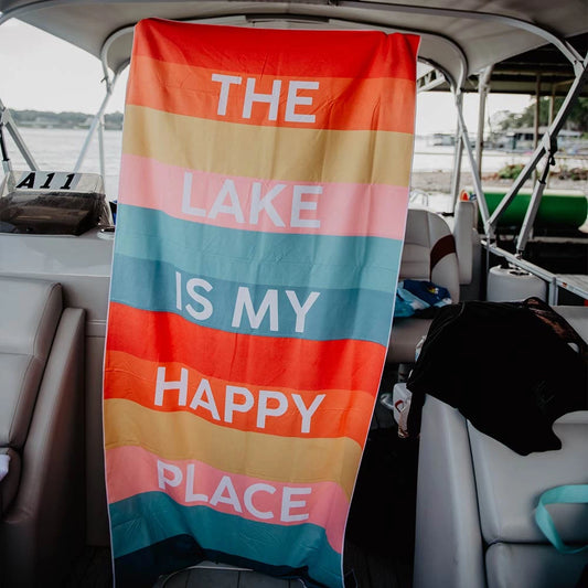 The Lake is My Happy Place Quick Dry Beach Towel