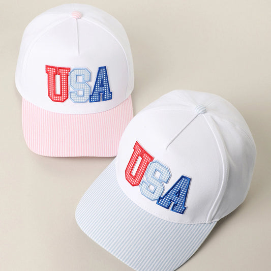 USA Gingham Letter Hat