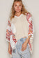 V-Neck Drop Shoulder Print Fabric Contrast Knit Top