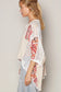 V-Neck Drop Shoulder Print Fabric Contrast Knit Top