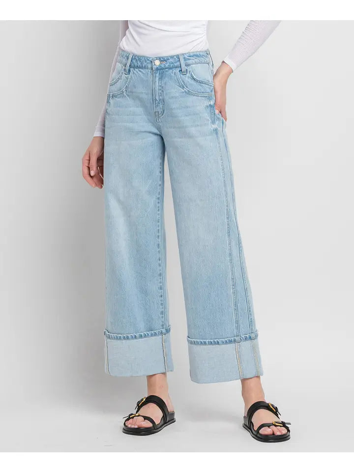 Vervet High Rise Cuffed Baggy Wide Leg Jeans