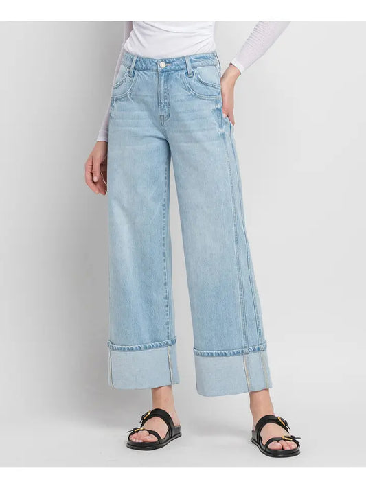 Vervet High Rise Cuffed Baggy Wide Leg Jeans