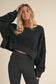 Waffle Knit Oversized Long Sleeve Top, Black