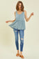 Plus, Washed Button-Down Knit Tank Top-Dusty Blue